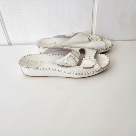 La Plume White Leather Slip On Sandals Made in Italy - Picture 2 of 7